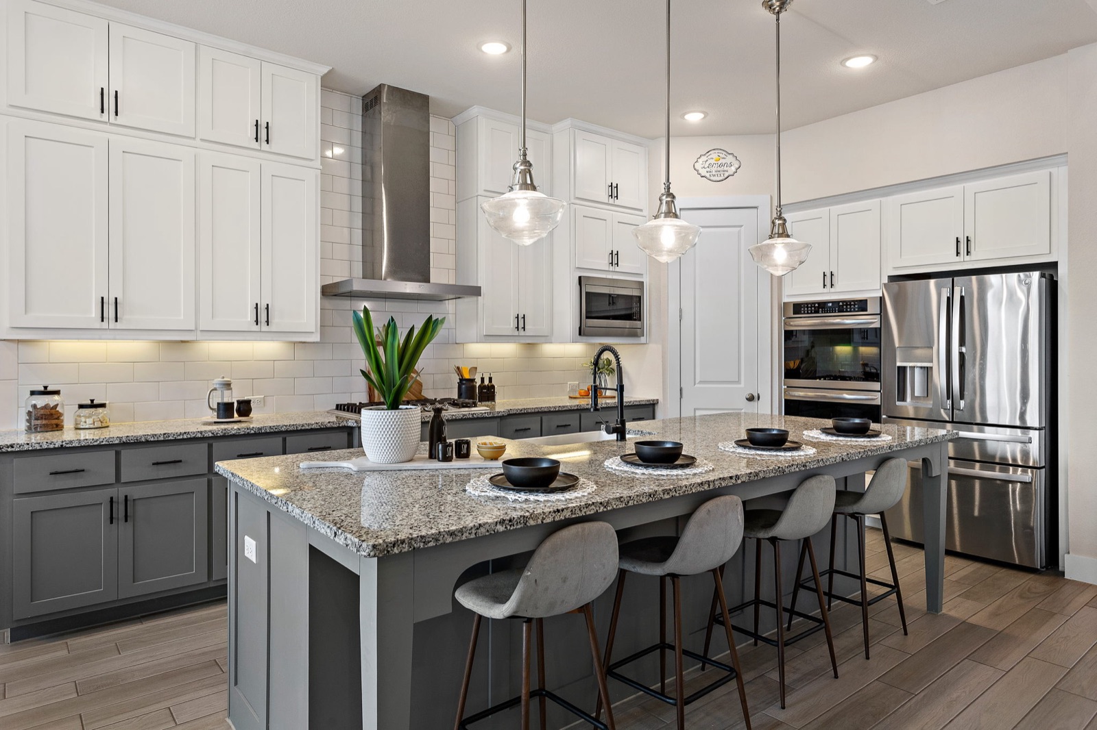 Designer staged kitchen and living space