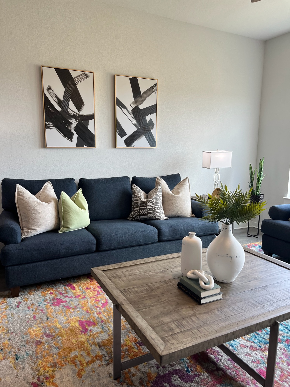 Warm modern staged living room